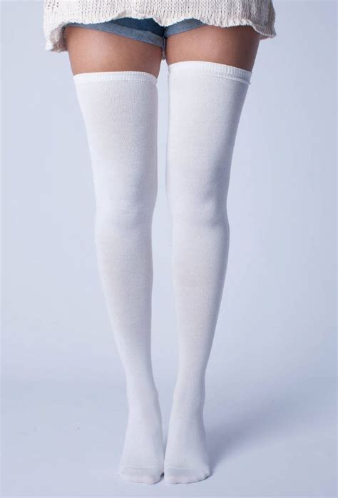 Solid White Thigh High Socks Etsy Thigh High Socks White Thigh