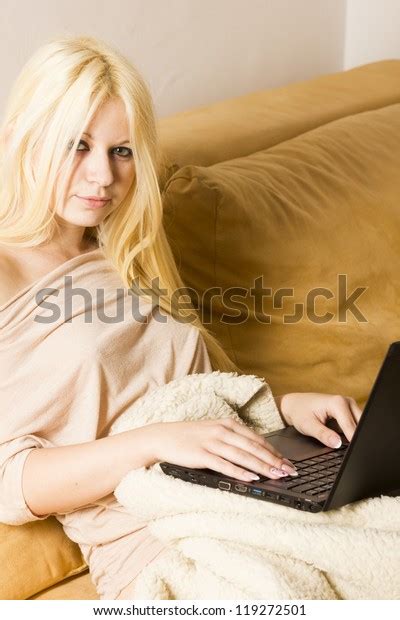 Sexy Blonde Woman On Bed Laptop Stock Photo Shutterstock