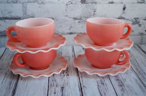 Hazel Atlas Pink Crinoline Ruffle Ripple Cups And Saucers Etsy Canada