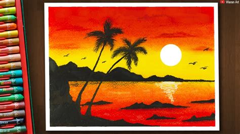 Oil Pastel Drawing Easysunset Scenery Drawing Step By Step Youtube