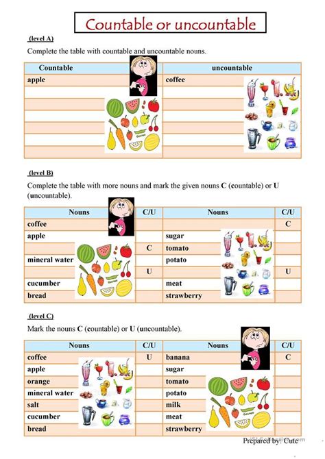 Countable And Uncountable Nouns English Esl Worksheets Nouns