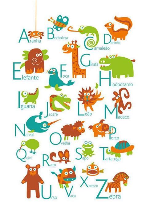 Portuguese Alphabet Poster With Animals From A To Z Big Etsy