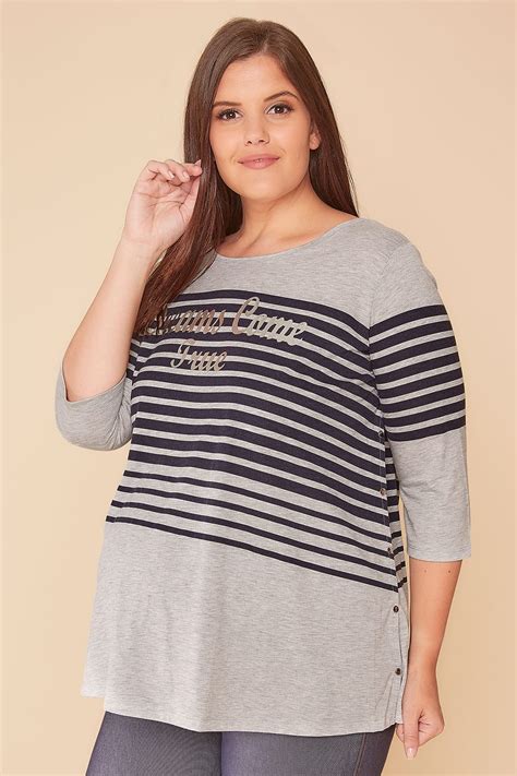 Bump It Up Maternity Grey And Navy Stripe Dreams Come True Top With