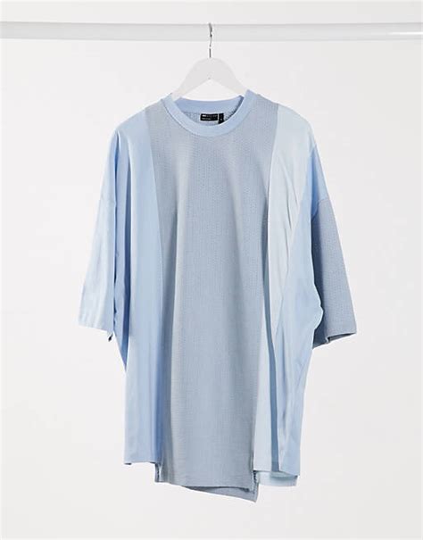 Asos Design Hellblaues Oversize T Shirt Mit Halblangen Ärmeln Und Geteilten Einsätzen Aus