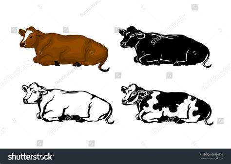 Lying Cow Brown Color Silhouette Contour Stock Vector