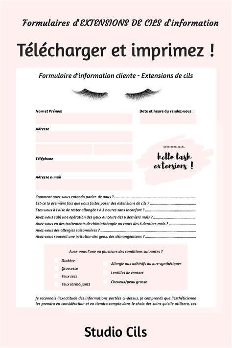 Formulaires D EXTENSIONS DE CILS D Information Cliente Formulaire De