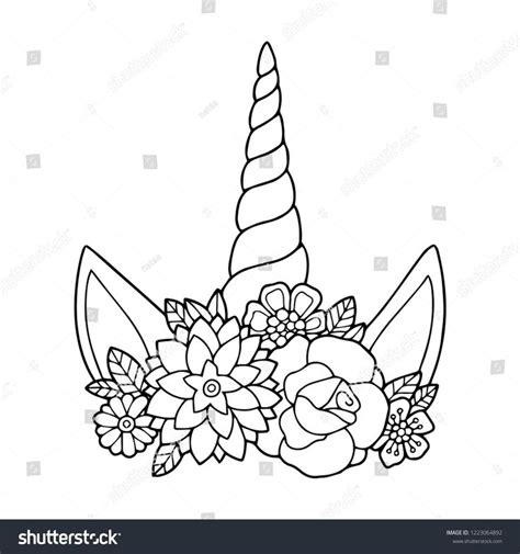 Lovely Vector Drawing Of The Unicorn Horn With Mane Black And White