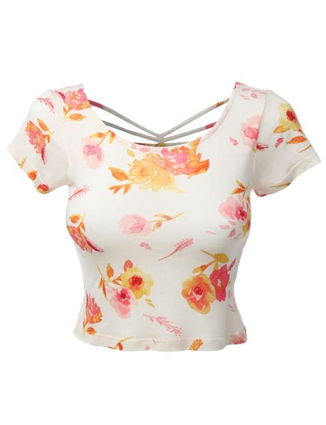 Womens Fitted Floral Crop Top With Cross Strap Back Floral Crop Tops Crop Top Fashion Floral
