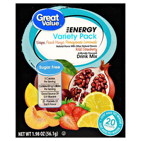Great Value Energy Variety Pack Sugar Free Drink Mix 198 Oz 20