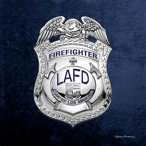 Los Angeles Fire Department Lafd Fireman Badge Over Blue Velvet