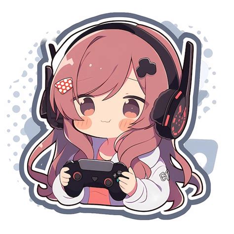 Premium AI Image Minimal Japanese Kawaii Gamer Girl Chibi Anime Vector Art Sticker With Clean