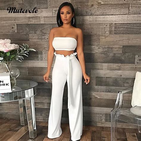 Mutevole Women Sexy Two Piece Pants Set Strapless Crop Top And Pants