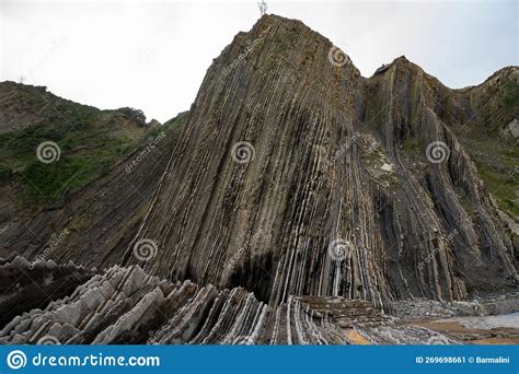 View On Steeply Tilted Layers Of Flysch Geological Formation On