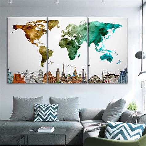 Modern Abstract World Map Masterpiece Multi Panel Canvas Wall Art