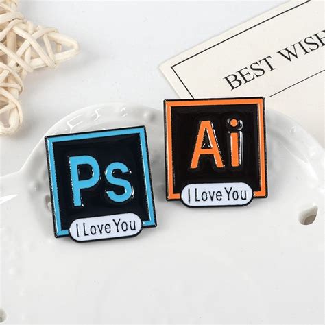 Ps Ai Enamel Pins I Love You Photoshop Illustrator Badges Custom Pastel