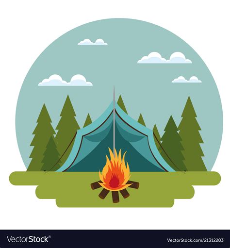 Camping Zone With Tent And Campfire Royalty Free Vector