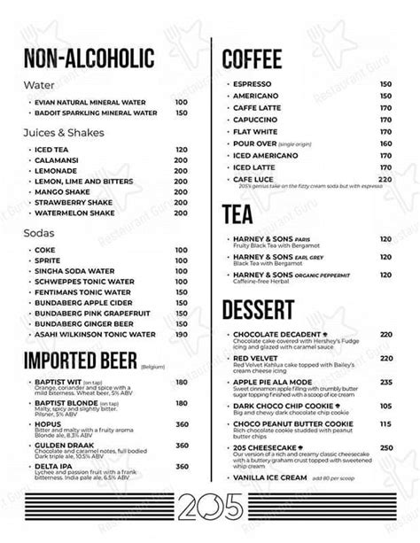 menu at 205 bgc restaurant taguig