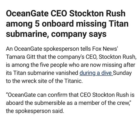 Eric Haywood On Twitter RT Phil Lewis OceanGate CEO Stockton Rush Has Been Confirmed To Be