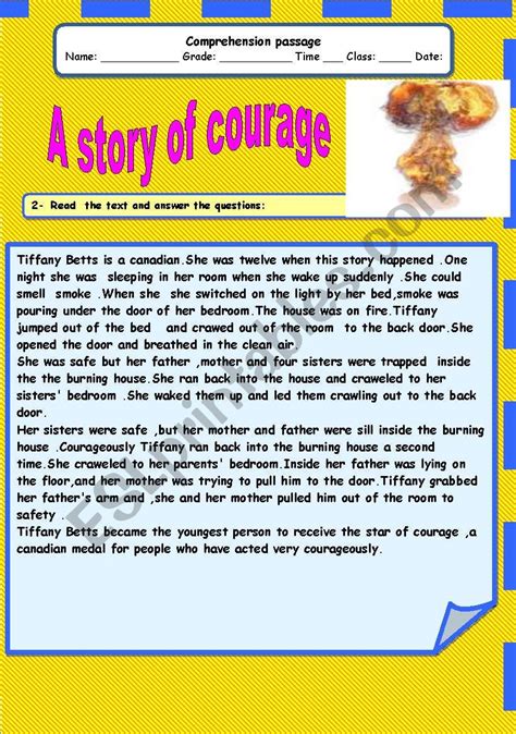 a story of courage esl worksheet by adel a