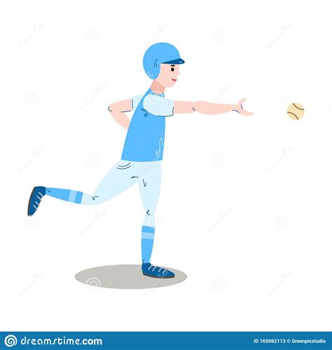 The Teenage Boy Plays Baseball In A Blue Uniform Throwing The Ball