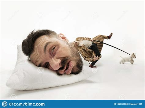 Big Head On Small Body Lying On The Pillow Stock Photo Image Of Chaos