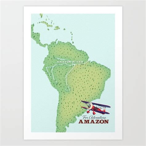 For Adventure Amazon Rainforest Brazil Map Art Print By Nicks Emporium