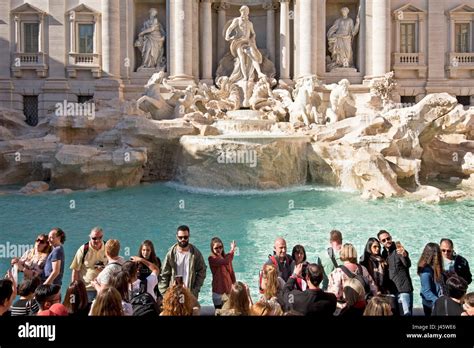 The Trevi Fountain Fontana Di Trevi In Rome With Crowds Of Tourists