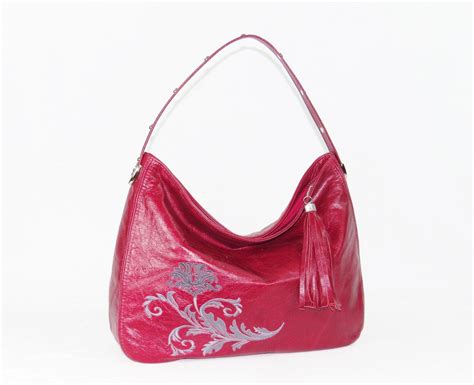 Embroidered Red Leather Slouchy Hobo Hobo Handbags Leather Hobo Bags