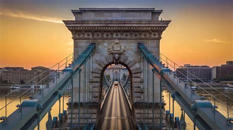 The Széchenyi Chain Bridge over Danube River at sunrise Budapest