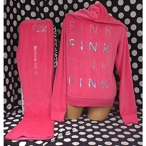 Pre Owned Victorias Secret Love Pink Velour Zip Hoodie Flare Pant