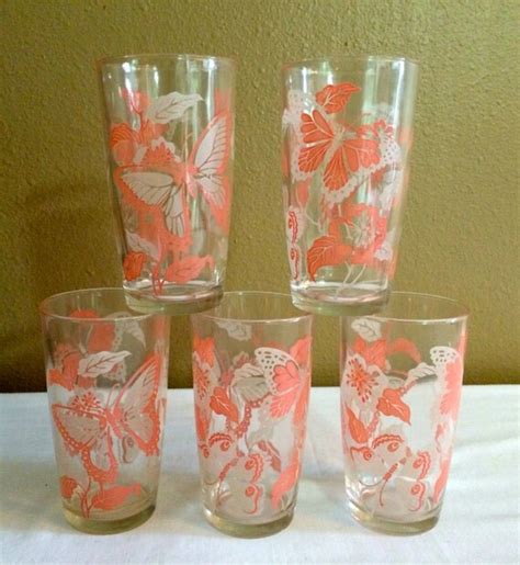Sale Pink Butterfly Drinking Glasses By Milehighvintage303