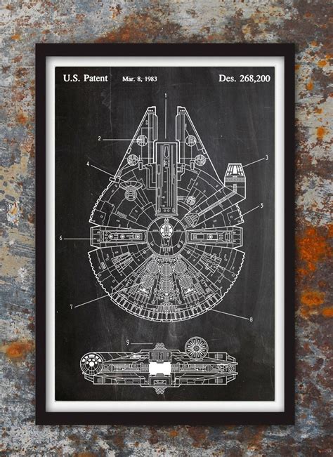 Star Wars Millennium Falcon Geek Decor Patent Print Poster Etsy