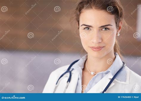 Portrait Of Beautiful Female Doctor In Hospital Stock Image Image Of
