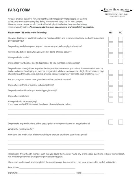 Printable Par Q Form For Exercise Printable Forms Free Online