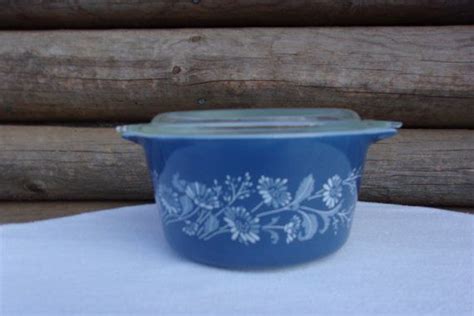 Colonial Mist Daisy Pyrex Casserole Dish And Cover Blue Etsy