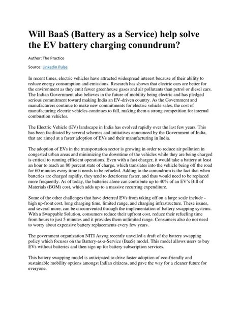 Ppt Will Baas Battery As A Service Help Solve The Ev Battery