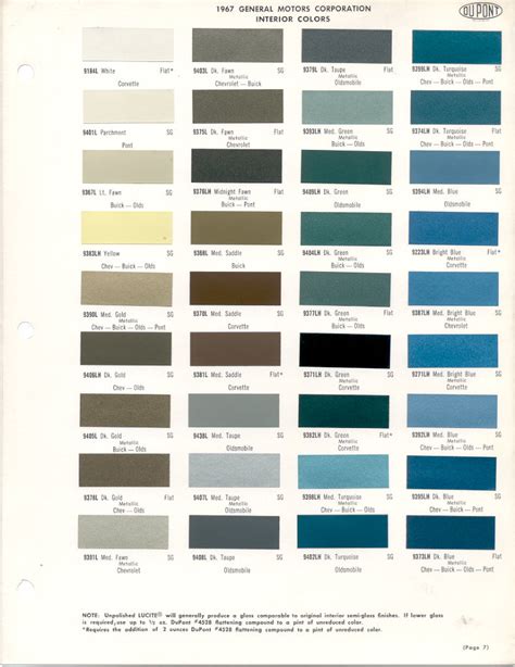 1967 Corvette Colors Chart