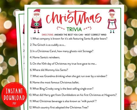 Christmas Trivia Game Christmas Trivia Printable Games Etsy Christmas