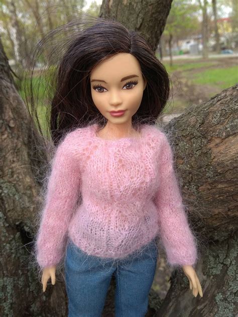 Curvy Barbie Doll Sweater Hand Knitted Pink Mohair Pullover Etsy