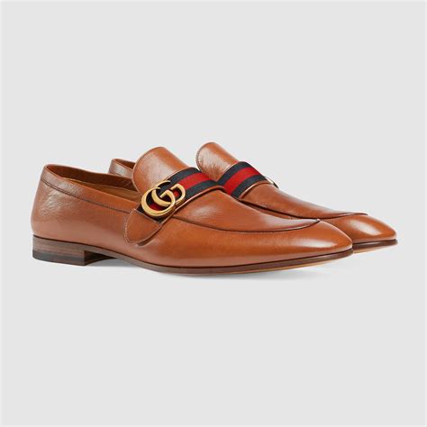 Lyst Gucci Leather Loafer With Gg Web In Brown For Men