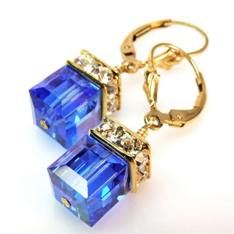 Royal Blue Crystal Earrings Gold Filled Sapphire Swarovski Etsy