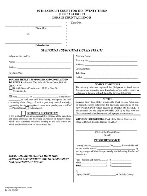 Illinois Subpoena Duces Tecum Form Fill Out And Sign Printable Pdf