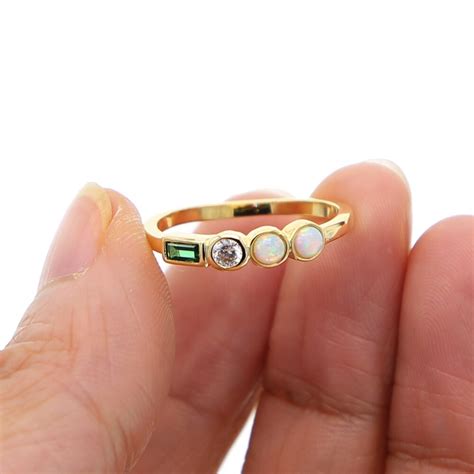 2018 New Year Ring Green Square Crystal Cz Opal Fire Ring Gold Filled