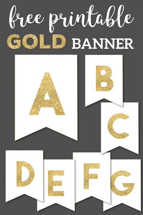 Free Printable Gold Banner With Letters And Buntings On Grey Background