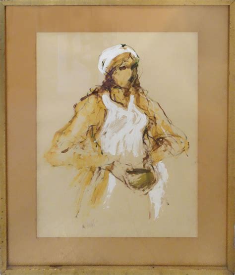 1970 Stylized Gouache Female Figure Painting Painting Figure