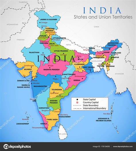 Detailed Map Of India Asia With All States And Country Boundary