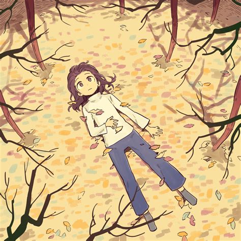the big imageboard tbib 1girl autumn autumn leaves bare tree blue pants branch brown eyes