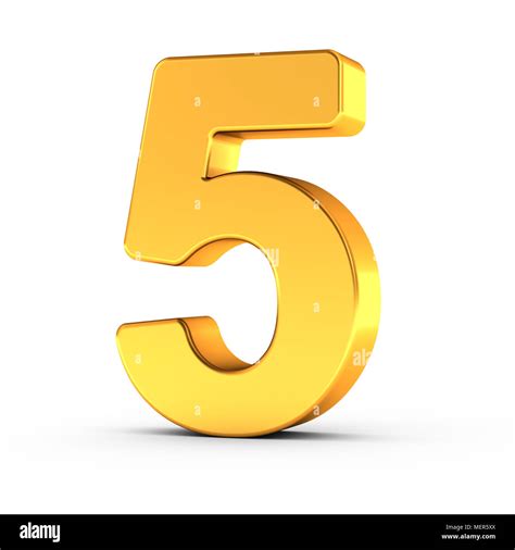 The Number Five As A Polished Golden Object Over White Background With