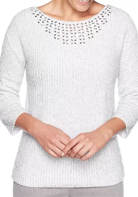 Ruby Rd Petite Embellished Neck Pullover Sweater Belk