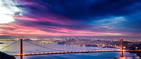 2560x1080 Golden Gate Bridge Sunset Night Time 4k Hd 2560x1080